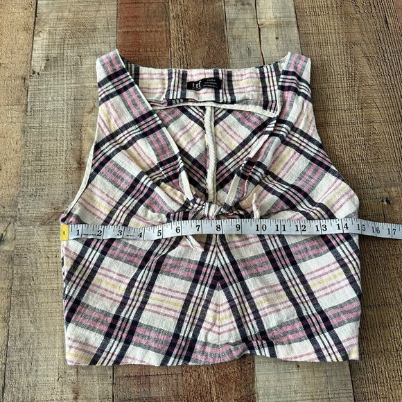 Zara TRF Womens Plaid Crop Top Size Small Bow Detail Pink Black - Picture 4 of 7